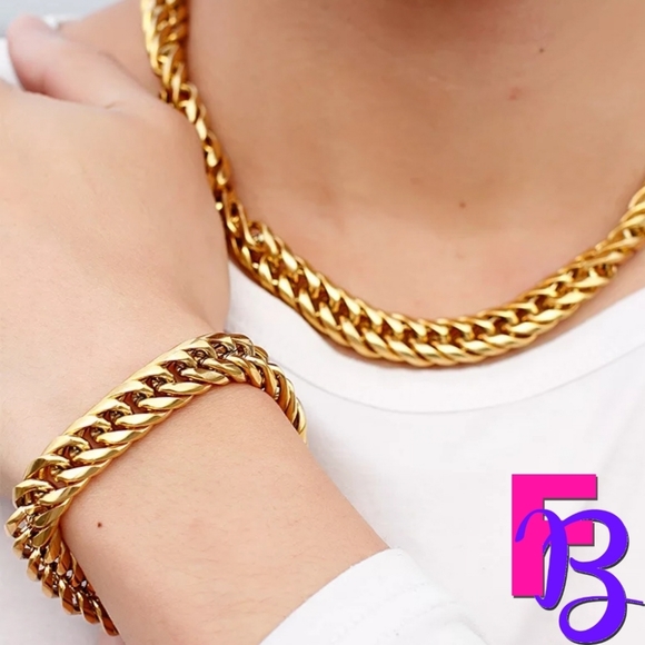 *NEW!* 2 pc Set - 18K Miami Cuban Chain & Bracelet Set - Picture 1 of 17